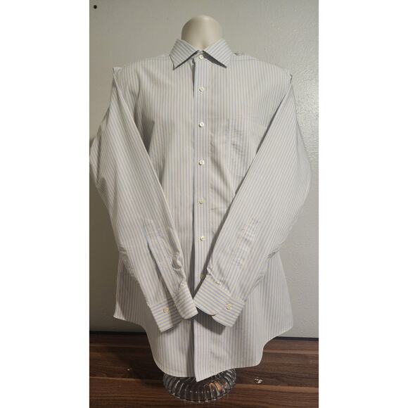 Brooks Brothers 1818 Slim Fit S 16 4/5 Button-up Blue/Yellow Stripe Cotton Shirt - Picture 1 of 6